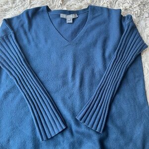 French connection navy  V-Neck Sweater with Ribbed Sleeve Detail